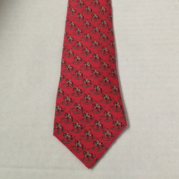 HERMES Silk Tie Horse with Rider Red & Tan Luxury Parisian Excellent Condition - Picture 8 of 9